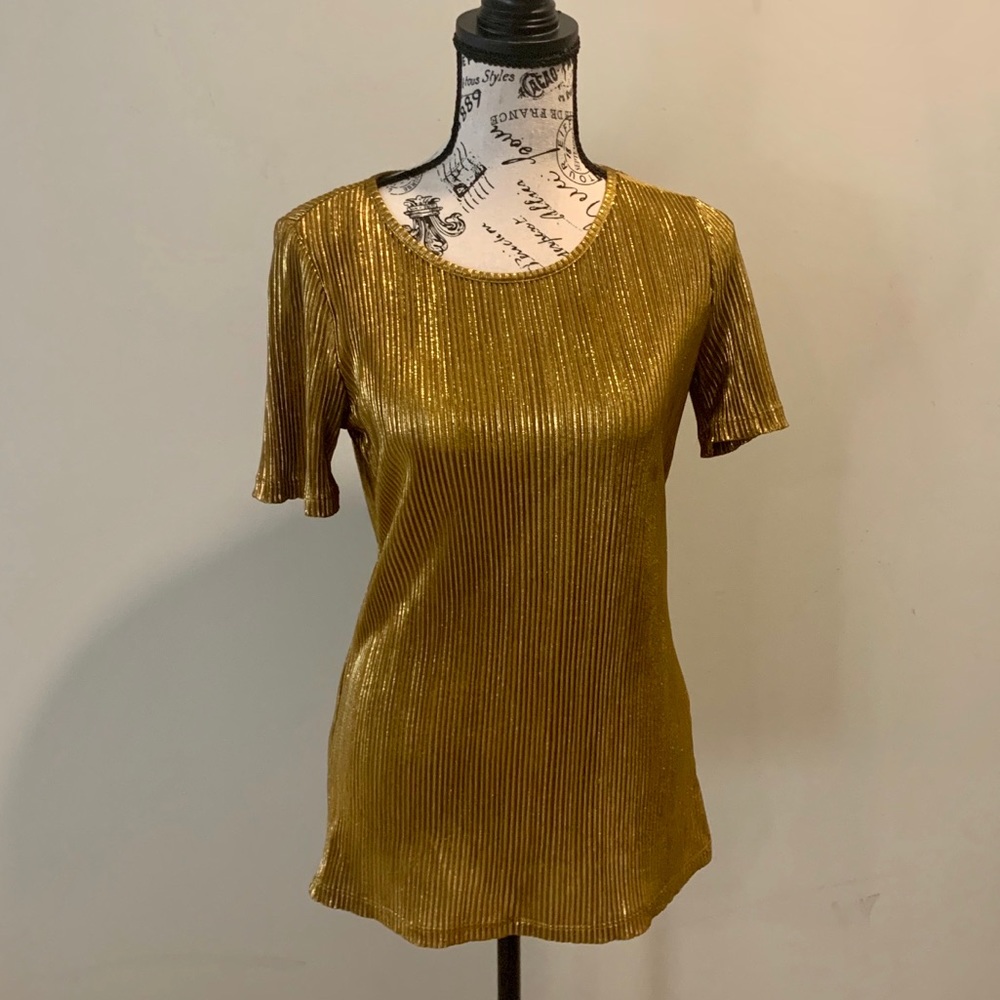 Shimmery Gold Ribbed Short-Sleeve Top